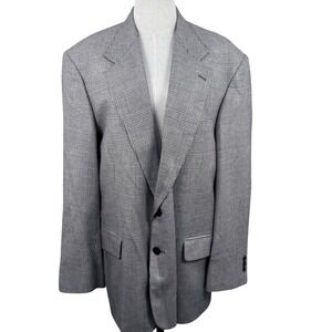 Lana Moda Mens 42R Blazer Silk Wool Grey Glen Plaid Italian Fabric Sport Coat